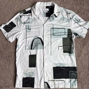 Porter And Ash Shirt Mens Medium White Abstract  Kinetic Stretch Short Sleeve